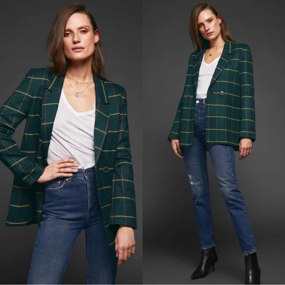 Anine Bing Madeline Blazer In Green Plaid Size Medium - Picture 10 of 10